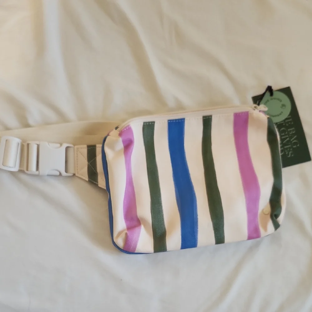 STATE Lorimer Fanny Pack with Pink, Blue, and Green Stripes